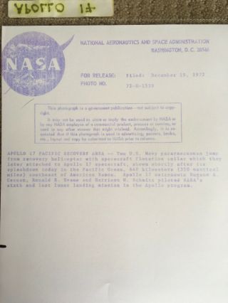NASA Official Photos APOLLO 17 Astronauts Cernan Evans Schmitt 1972 3