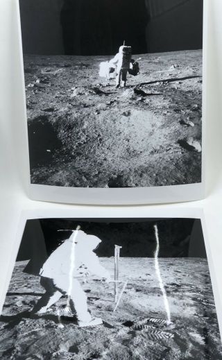 2 Rare 1960’s Nasa Photos Astronaut Walking Around & Raising Flag Footprints