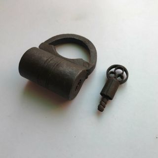 An Old Or Antique Iron Padlock Lock Key Miniature Screw Type