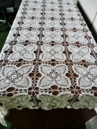 Vintage Cotton Hand Crochet Lace Tablecloth 54 " X 76 " White