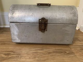 Antique Aluminum Tool Box, .  Hinge,  Handle And Latches Work