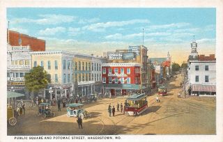 D93/ Hagerstown Maryland Md Postcard C1910 Public Square Potomac St Trolley