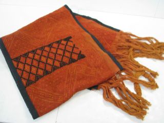 Vintage Tapestry Woven Table Runner W/fringe Ends Rust/orange/red/black 12x58 "