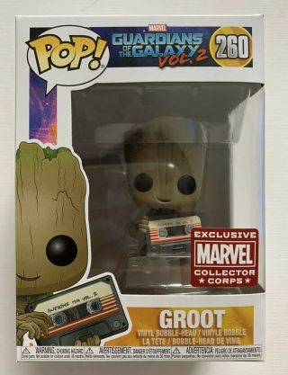 Funko Pop Marvel 260 Guardians Of The Galaxy Groot Collector Corps W/ Protector
