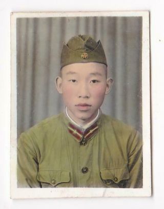 Chinese Pla Soldier Hand Colored Studio Photo 1955 - 1960 People 