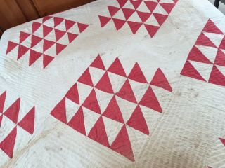Vintage Handmade Red & White Flock Of Geese Quilt Cutter All Hand Stitched 78/78