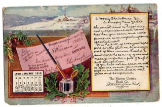Marion Ohio 1909 " Christmas - Years Greetings " - - Sent To - - Agosta Ohio
