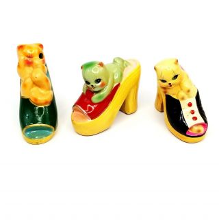 Set Of 3 Vintage Kitty Cat On High Heel Shoe Pencil Sharpener - Made In China