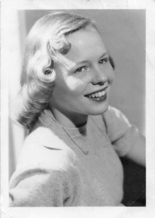 Smiling Young Woman With Pearl Necklace School 1940s Vintage Black White Photo