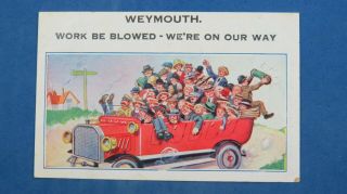 Weymouth Donald Mcgill Postcard 1930 Concertina Performer Charabanc Bus Trip
