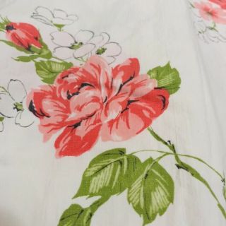 Pink Rose Floral 100 Cotton Full Double Fitted Sheet Vintage