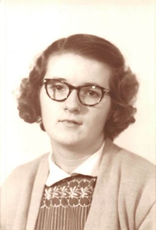 Nerdy School Girl Glasses Cardigan Sweater 1950s Vintage Black White Photo