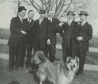 Antique Photos Young Gentlemen With Collie Dog Set Of 4 1920 