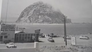 Vintage 1950 ' s Black & White Photo Morro Rock - Bob ' s Seafood - Nash Rambler 2