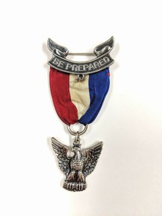 Vintage Eagle Scout Sterling Silver Award Medal Boy Scouts Banner Pin Badge