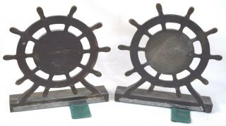 Old Ironsides 1927 Ship ' s Wheel Bookends From 1812 US Frigate Constitution Metal 4