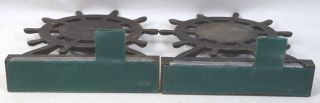 Old Ironsides 1927 Ship ' s Wheel Bookends From 1812 US Frigate Constitution Metal 5