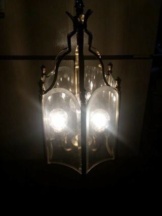 Solid Brass Hanging Lamp,  Beveled Glass,  3 Bulbs