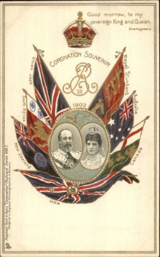 Tuck Coronation Series Patriotic Flags Uk King & Queen 1902 Postcard 608i