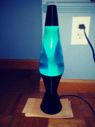 Lava Lamp.  Blue Water With Green Lava.  16 1/2 Inches Tall