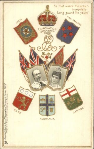 Tuck Coronation Series Patriotic Flags Uk King & Queen 1902 Postcard 608ii