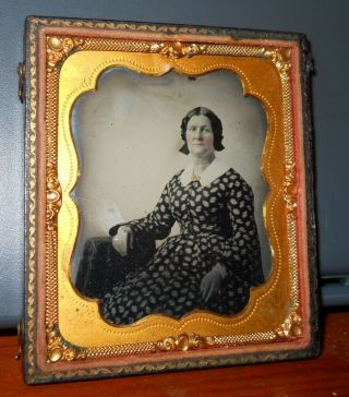 Sharp Image 1/6th Plate Ambrotype Of A Lady All Dressed Up In A Half Case