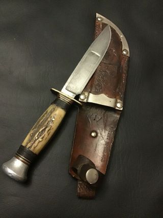 Vintage Knife P.  Holmberg Eskiltuna Sweden Vintage Stag Handled Hunting Knife