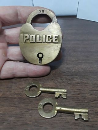 Vintage Police Brass Jail Prison Marshals Paddy Wagon Pad Lock Padlock W Keys