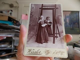 Victorian Cabinet Photo,  Young Girls W Curls & Porcelain Doll " Mirror Image "