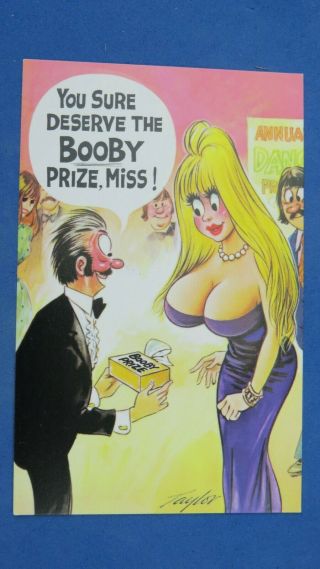 Risque Bamforth Comic Postcard 1970s Big Boobs Booby Prize Bust Cleavage Dance