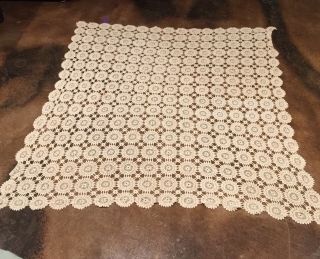 Vintage Hand Crocheted Cream Colored Tablecloth 58”x 58”,  Smoke