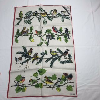 Vintage Krier Dish Towel W/ Embroidered Bird & Leaf Pattern On Front 100 Linen