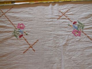 Vintage Linen ROSES crocheted edge embroidered floral runner dresser scarf 5