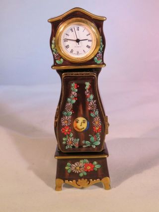 Authentic Parry Vieille Limoges Grandfather Clock Porcelain Hinged Trinket Box