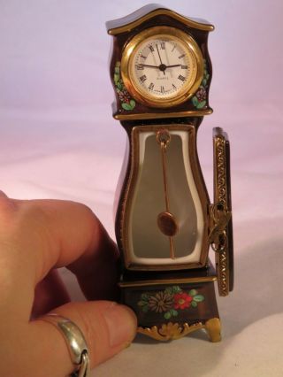 Authentic Parry Vieille Limoges Grandfather Clock Porcelain Hinged Trinket Box 5