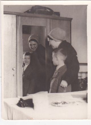 1950s Rare Cute Boy Schoolboy With Mother In Mirror Old Soviet Russian Photo