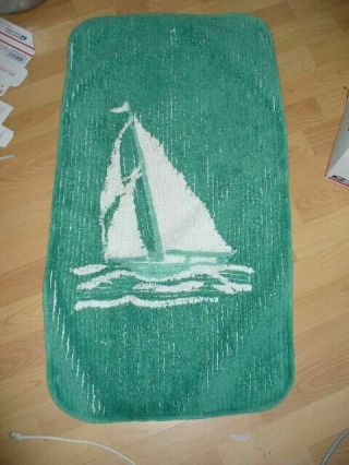 Vintage Nautical Sailboat Chenille Bath Mat Rug Green Signed