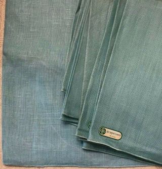 Vintage 100 Irish Linen Tablecloth Soft Green (86 " X 64 ") With 12 Napkins