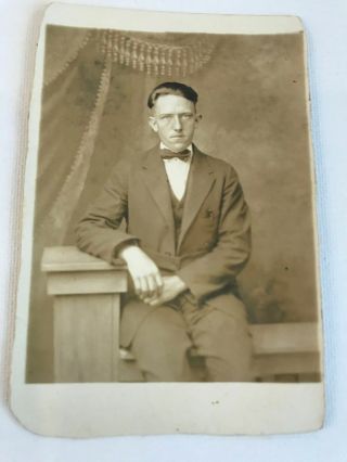 Vintage Undivided Back Rppc Real Photo Postcard Of Well Dressed Serious Man