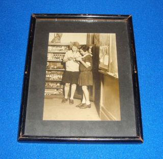 Vintage Photograph Apothecary Drug Store With Two Girls Framed