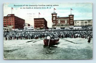 Atlantic City,  Nj - Ww1 Steamship Carolina Survivors Disaster Pc Sunk By Sub Q2
