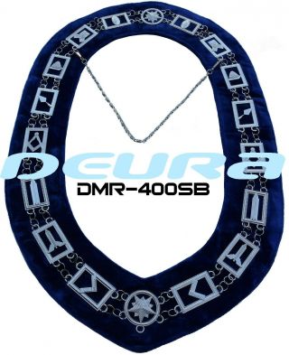 Masonic Regalia Master Mason SILVER Metal Chain Collar BLUE Backing,  APRON $49 5