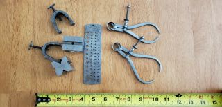 Vintage L.  S.  Starrett Co.  Machinist Tools Caliper,  V Block,  Drill & Wire Gauge