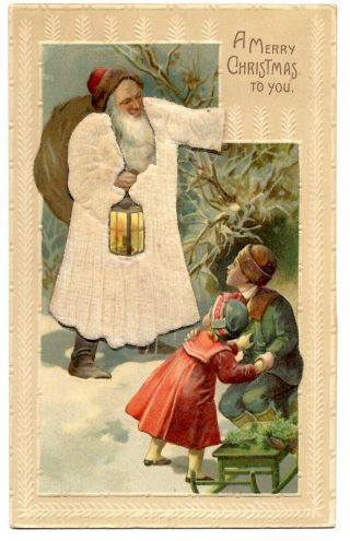 White Silk (velvet) Santa Claus Postcard - Not Often Seen