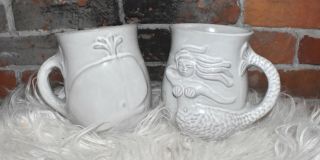 Rare Jonathan Adler Whale Mermaid Ceramic Mug Set Of 2