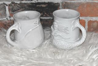 Rare Jonathan Adler Whale Mermaid Ceramic Mug Set of 2 2