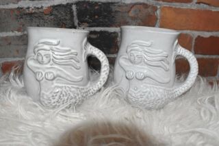 Rare Jonathan Adler Whale Mermaid Ceramic Mug Set of 2 5