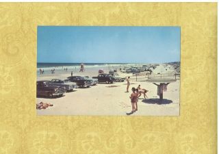 Fl Smyrna Beach 1950 - 60s Vintage Postcard Old Cars On The Beach Florida