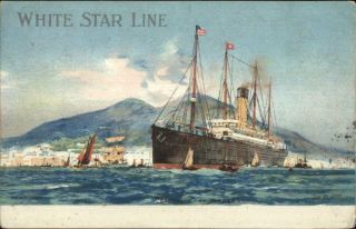White Star Line Steamship Republic At Naples Paquebot Cancel Postcard