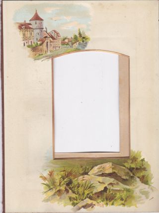 6 COLOURED PAGES FROM ANTIQUE PHOTO ALBUM.  8 BY 10 3/4 INS. 4
